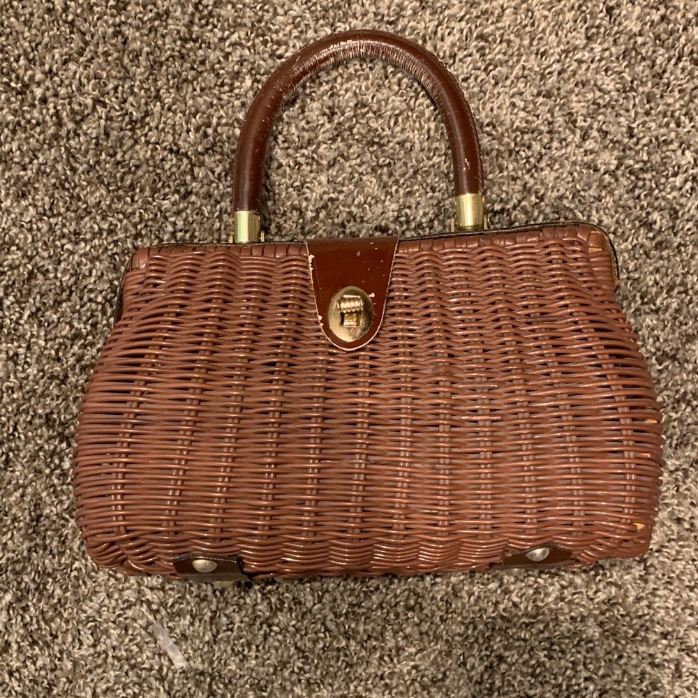 Brown Woven Top-Handle Women’s Vintage Handbag